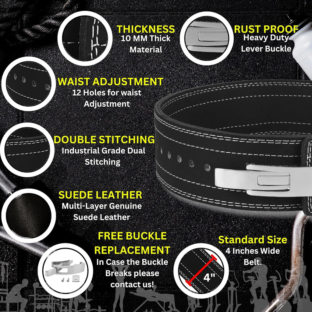Powerlifting Belts Lever Belt for Men and Women 10Mm IPF Thick Leather Weight Lifting Belt Ideal for Gym Belts Training Weightlifting and Bodybuilding Squats and Deadlifts