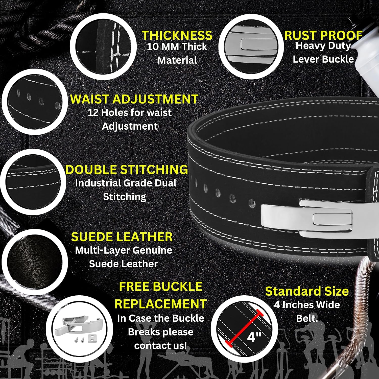 Powerlifting Belts Lever Belt for Men and Women 10Mm IPF Thick Leather Weight Lifting Belt Ideal for Gym Belts Training Weightlifting and Bodybuilding Squats and Deadlifts